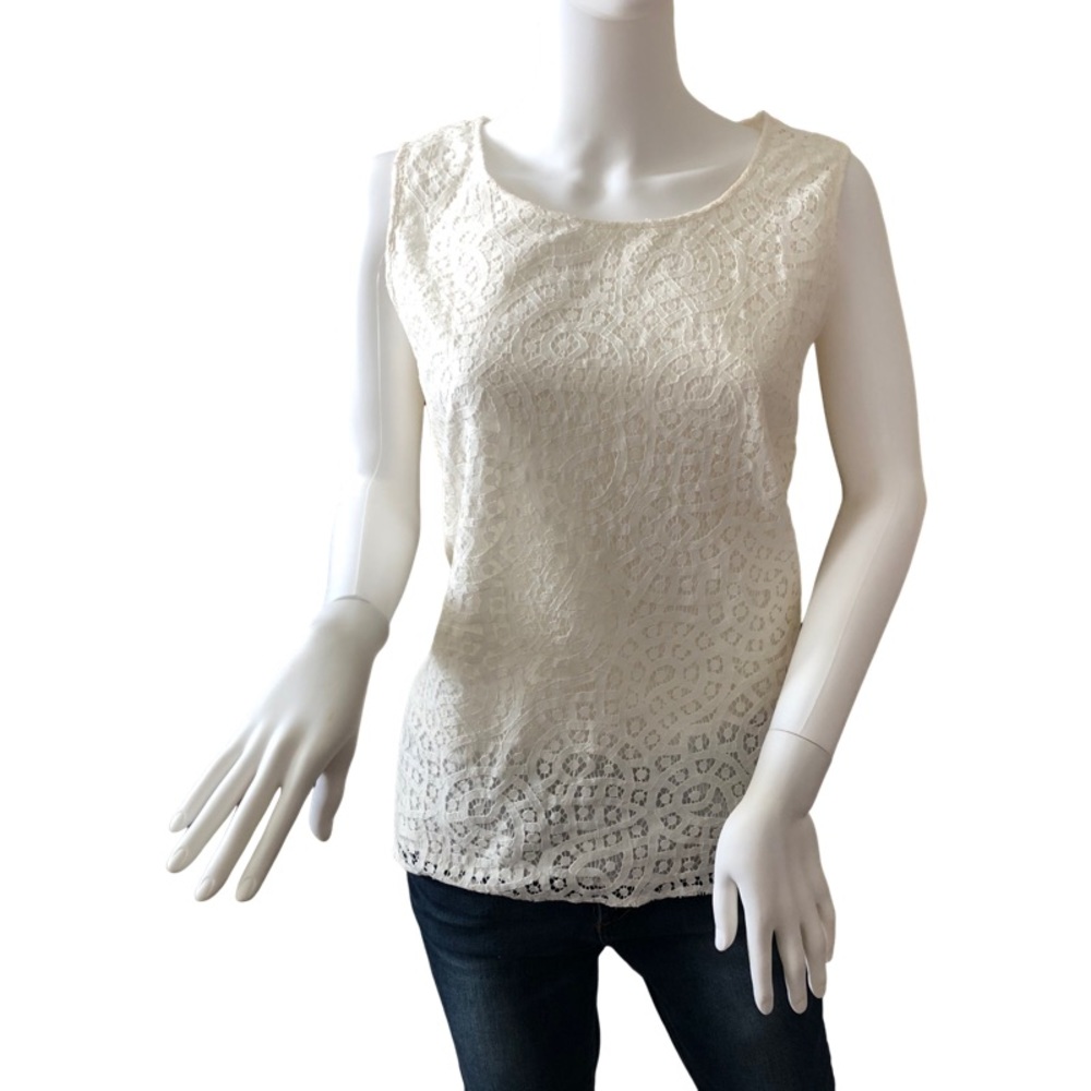 Talbots Sleeveless White Cream Top‎ Lace Size 16 Blouse Summer Business Casual